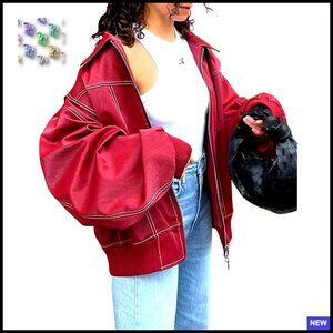 Faux Leather Motorcycle Jacket Oversized Zip Up Biker Chic Winter Coat